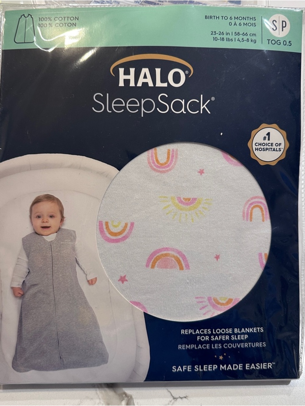 Halo SleepSack Baby Wearable Blanket in White with Blue and Green Accents